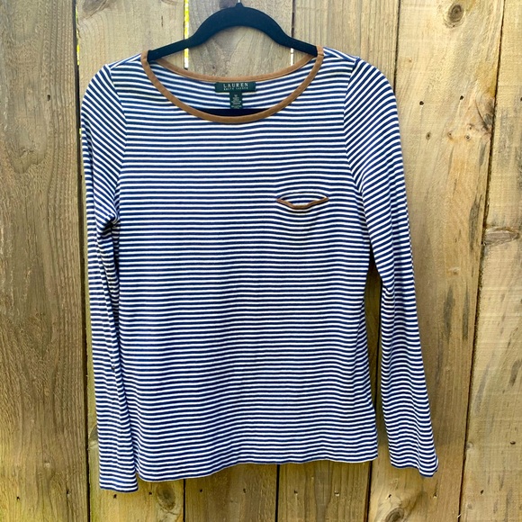 Lauren Ralph Lauren Boat Neck Tee With Suede Trim - Picture 2 of 8